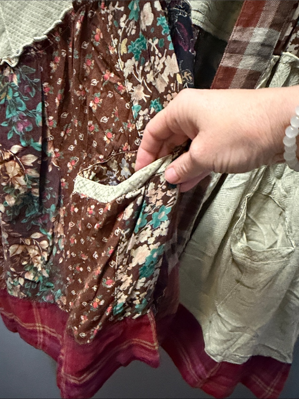 Young Threads Patchwork Kimono Cardigan in Cream and Brown - Picture 6 of 9